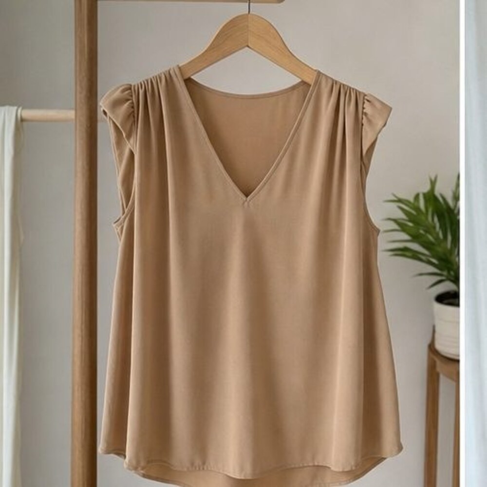 Camel Ruffle Blouse